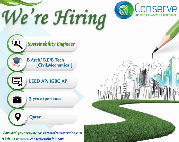 We are hiring sustainability engineer in Qatar and India